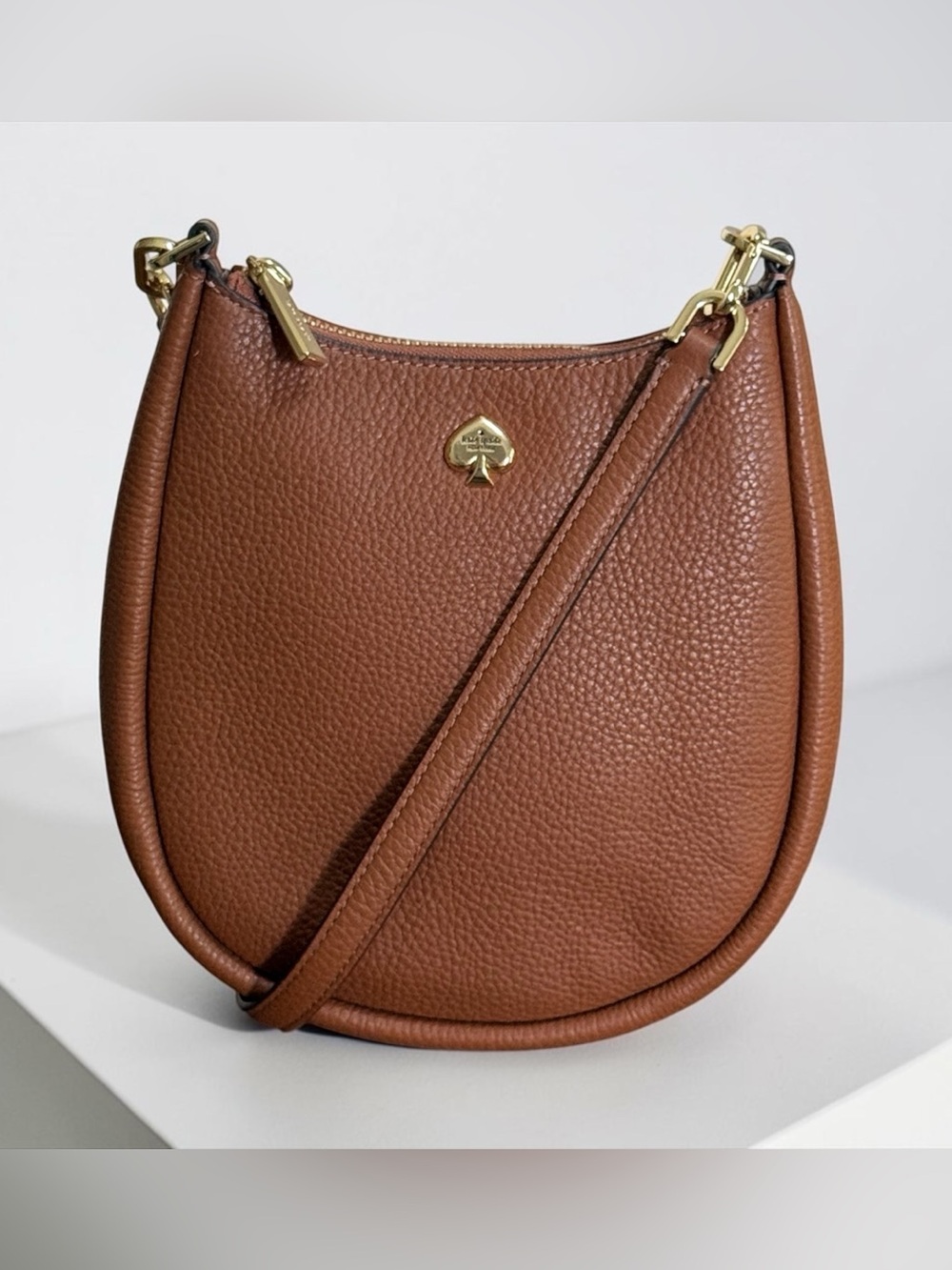 kate spade Brown Pebbled Leather Saddle Crossbody with Gold Hardware